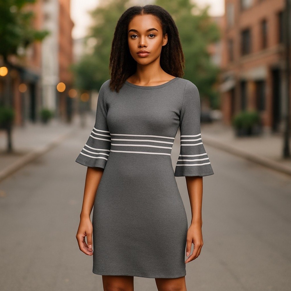 DANNY and NICOLE Gray Bell Sleeve Sweater Dress - Size L NWT